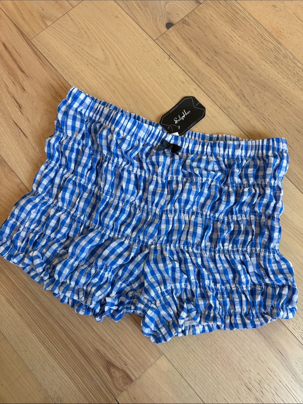 Blue Gingham Smocked Women’s Shorts - Unbranded